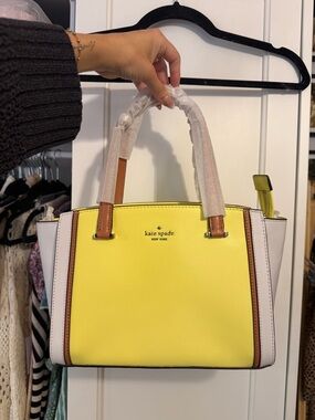 kate spade Yellow, White & Tan Leather Satchel